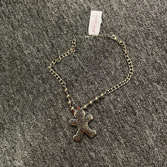 Betsey Johnson Jingle Bell Bling Christmas Gingerbread Short Pendant Necklace - Picture 2 of 2